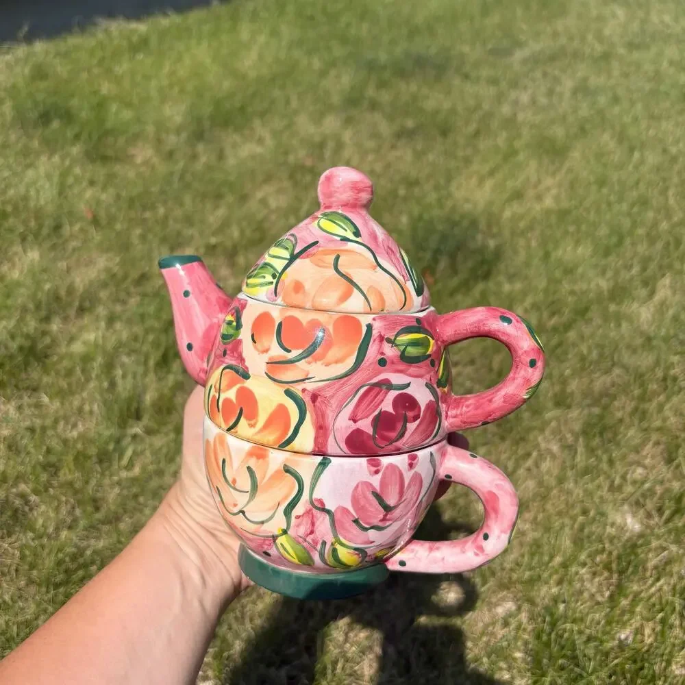 Vintage Bella Casa by Ganz ceramic stackable “tea for one” set